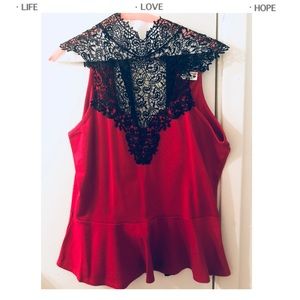 A lace black An red blouse
